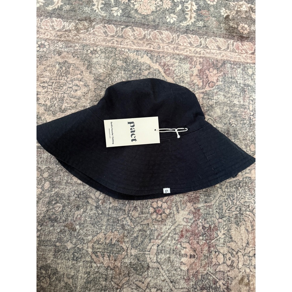 NWT Pact Organic Cotton Bucket Sun Hat Black Wide Brim One Size